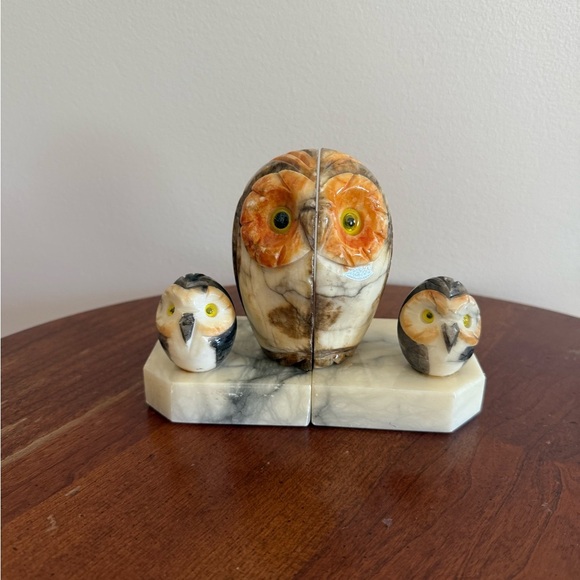 Other - Pair of Vintage MCM Italian Hand Carved Alabaster Stone Carved Owl Bookends